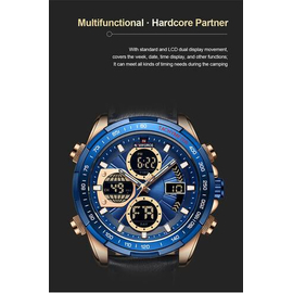 Naviforce NF9197L Navy Blue PU Leather Dual Time Watch For Men - RoseGold & Navy Blue, 14 image