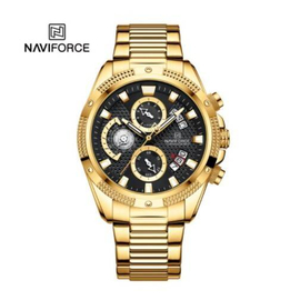 Naviforce NF8021 Golden Stainless Steel Chronograph Watch For Men - Black & Golden