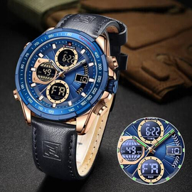 Naviforce NF9197L Navy Blue PU Leather Dual Time Watch For Men - RoseGold & Navy Blue, 18 image