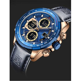 Naviforce NF9197L Navy Blue PU Leather Dual Time Watch For Men - RoseGold & Navy Blue, 3 image