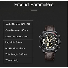 Naviforce NF9197L Chocolate PU Leather Dual Time Watch For Men - Black & Chocolate, 4 image