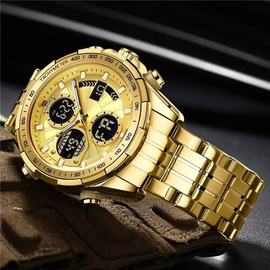 Naviforce NF9197 Golden Stainless Steel Dual Time Watch For Men - Golden, 5 image