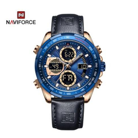 Naviforce NF9197L Navy Blue PU Leather Dual Time Watch For Men - RoseGold & Navy Blue