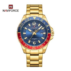 Naviforce NF9192 Golden Stainless Steel Analog Watch For Men - Royal Blue & Golden
