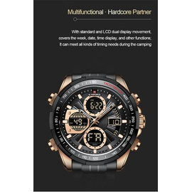 Naviforce NF9197 Black Stainless Steel Dual Time Watch For Men - RoseGold & Black, 13 image