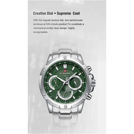 Naviforce NF9196 Silver Stainless Steel Chronograph Watch For Men - Green & Silver, 9 image