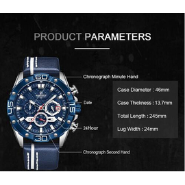 Naviforce NF8019L Navy Blue PU Leather Chronograph Watch For Men - Silver & Navy Blue, 4 image