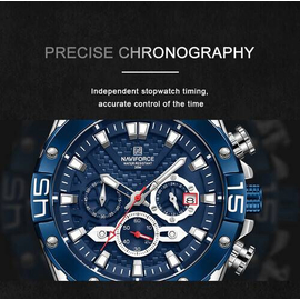 Naviforce NF8019L Navy Blue PU Leather Chronograph Watch For Men - Silver & Navy Blue, 13 image