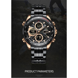 Naviforce NF9197 Black Stainless Steel Dual Time Watch For Men - RoseGold & Black, 9 image