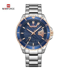 Naviforce NF9191 Silver Stainless Steel Analog Watch For Men - Royal Blue & RoseGold