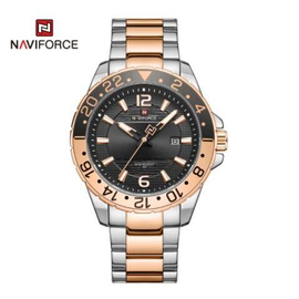 Naviforce NF9192 Silver And RoseGold Stainless Steel Analog Watch For Men - Black & RoseGold