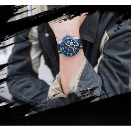 Naviforce NF8019L Navy Blue PU Leather Chronograph Watch For Men - Silver & Navy Blue, 6 image