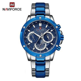 Naviforce NF9196 Silver And Royal Blue Two-Tone Stainless Steel Chronograph Watch For Men - Royal Blue & Silver