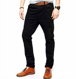 NZ-3109Slim-Fit Chino Gabardine Pants - Deep Black, Size: 30