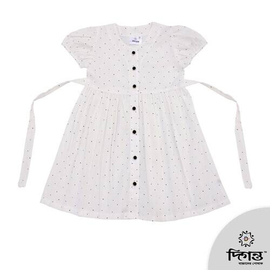 White Dot Print Cotton Baby Frock For Girls, Color: White, Baby Dress Size: 9-12 months