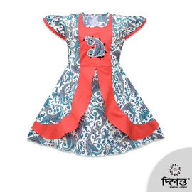 White Ash & Red Print Baby Frock For Girls, Color: Ash, Baby Dress Size: 9-12 months