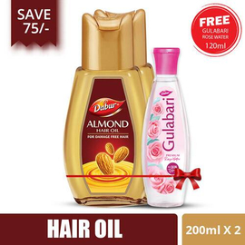 Dabur Almond Hair Oil Dual Pack (Free Gulabari Rose Water 120 ml) 200 ml
