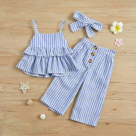 Light Blue Tops & Pant With Hairband, Baby Dress Size: 0-3 years