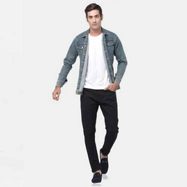 NZ-13027 Slim-fit Stretchable Denim Jeans Pant For Men - Deep Black, 5 image