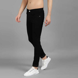 NZ-13034 Slim-fit Stretchable Denim Jeans Pant For Men - Deep Black, 4 image