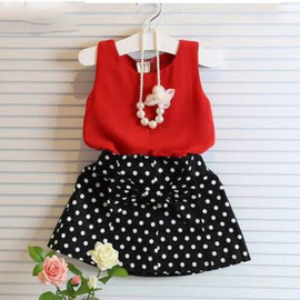 Baby Tops & Skirt Red & Black, Baby Dress Size: 0-3 years