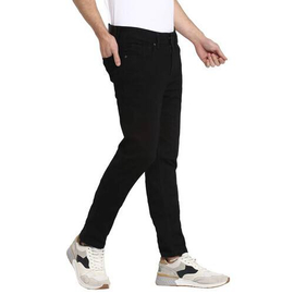 NZ-13075Slim-fit Stretchable Denim Jeans Pant For Men - Deep Black, 3 image