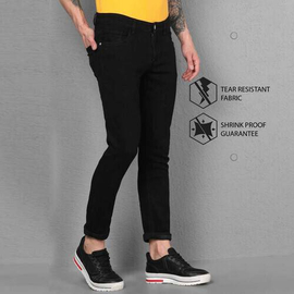 NZ-13036 Slim-fit Stretchable Denim Jeans Pant For Men - Deep Black, 4 image