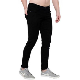 NZ-13020 Slim-fit Stretchable Denim Jeans Pant For Men - Deep Black, 2 image