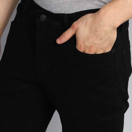 NZ-13037 Slim-fit Stretchable Denim Jeans Pant For Men - Deep Black, 5 image