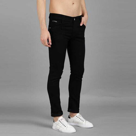 NZ-13023 Slim-fit Stretchable Denim Jeans Pant For Men - Deep Black, 4 image