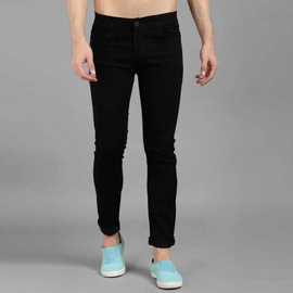 NZ-13038 Slim-fit Stretchable Denim Jeans Pant For Men - Deep Black