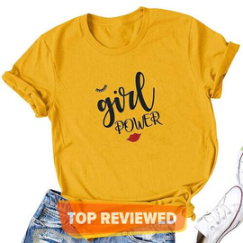 Yellow Color Girl Power Printed Round Neck Ladies T-shirt