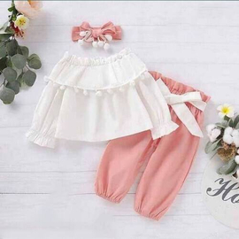 Beautiful Baby Dress Tops & Pants Pink & White, Baby Dress Size: 0-3 years