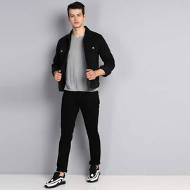 NZ-13037 Slim-fit Stretchable Denim Jeans Pant For Men - Deep Black, 6 image