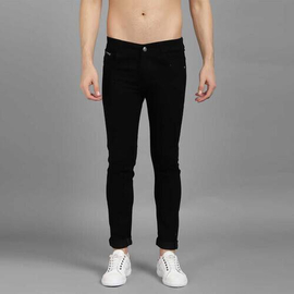 NZ-13034 Slim-fit Stretchable Denim Jeans Pant For Men - Deep Black