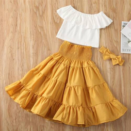 White & Yellow Girls Tops & Skirt Dress, Baby Dress Size: 0-3 years