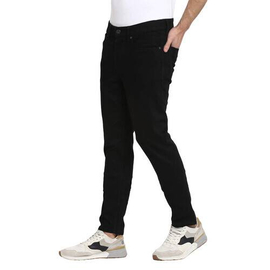 NZ-13075Slim-fit Stretchable Denim Jeans Pant For Men - Deep Black, 2 image
