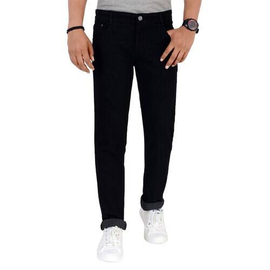 NZ-13079 Slim-fit Stretchable Denim Jeans Pant For Men - Deep Black