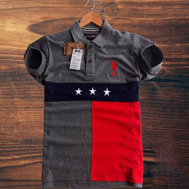 Three Star Grey and Red Polo Shirt For Men