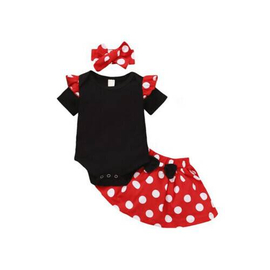 Black & Red Baby Tops & Pant For Girls With Hairband, Baby Dress Size: 0-3 years