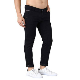 NZ-13077Slim-fit Stretchable Denim Jeans Pant For Men - Deep Black, 3 image