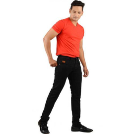 NZ-13022 Slim-fit Stretchable Denim Jeans Pant For Men - Deep Black, 5 image