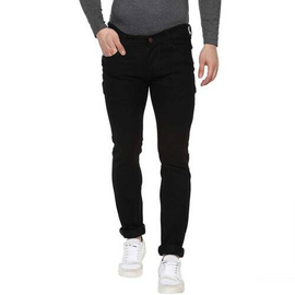 NZ-13017 Slim-fit Stretchable Denim Jeans Pant For Men - Deep Black