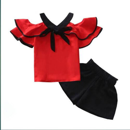 Red & Black Baby Tops & Pant For Girls, Baby Dress Size: 0-3 years