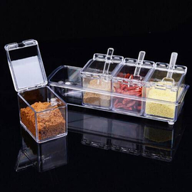 Four In One Crystal Clear Seasoning Box Jars Containers With Spoon