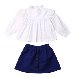 White & Blue Baby Tops and Skirt For Girls, Baby Dress Size: 0-3 years