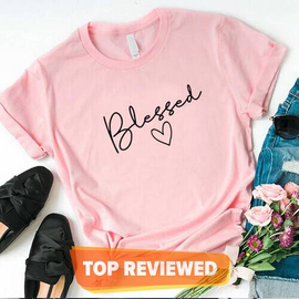 Pink Color Blessed Printed Round Neck Ladies T-shirt