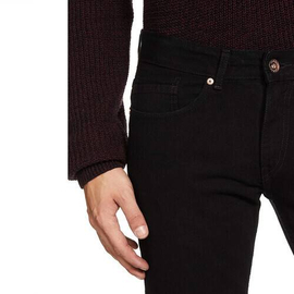 NZ-13048 Slim-fit Stretchable Denim Jeans Pant For Men - Deep Black, 4 image