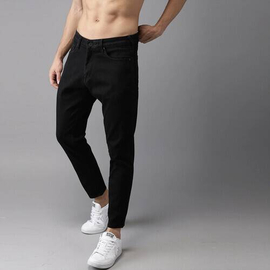 NZ-13098 Slim-fit Stretchable Denim Jeans Pant For Men - Deep Black