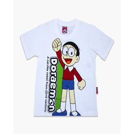 White Color  Nobita Print Cotton Baby T-Shirts For Boys, Color: White, Size: S